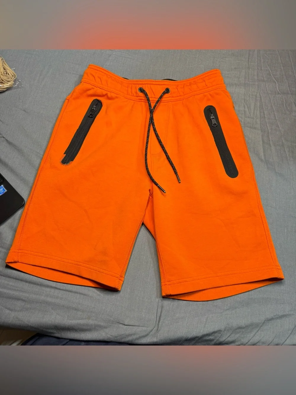 American Eagle Outfitters Men's Bright Orange Athletic Shorts with Black Zips